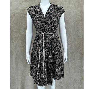 Maeve‎ Anthropologie Dress Womens Small Black Belted Elephants Novelty Safari